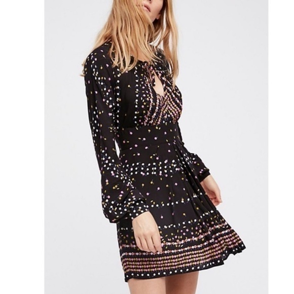 Free People Coryn Black Combo Print Long Sleeve Dress - Picture 2 of 14